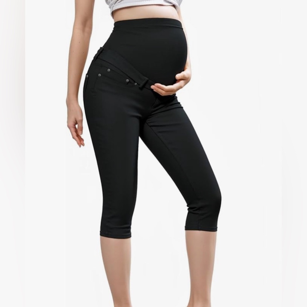 Hybrid & Company Maternity Capri, High Waist Stretch Denim, Slim Fit Size 1x